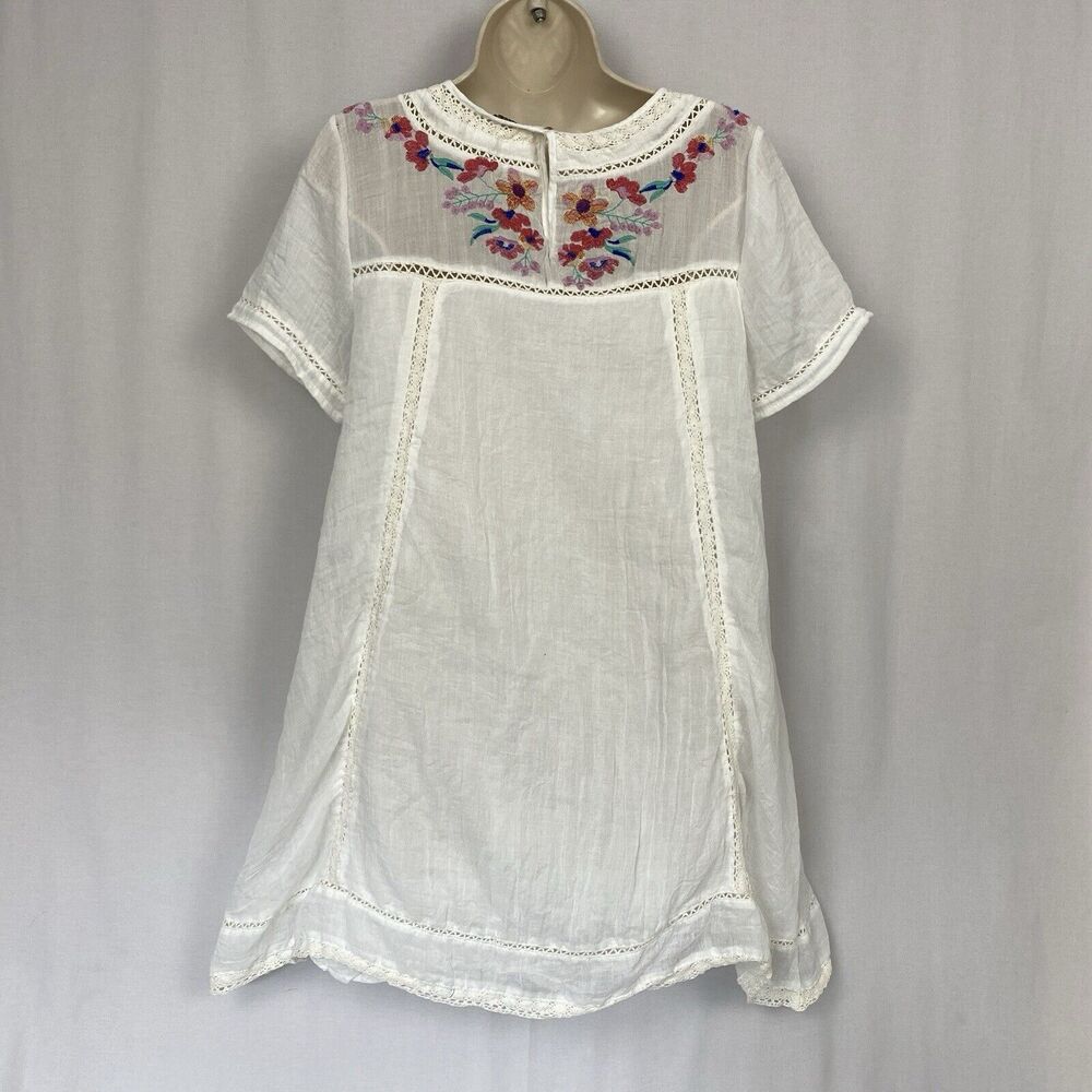 Umgee Tunic Top Women Small White Embroidered Floral Gauze Flowy Coquette Dainty - Picture 7 of 14